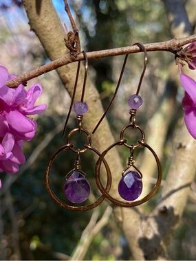 Bronze and Amethyst Hoops